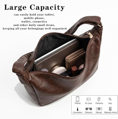 Shoulder Bag for Women Brown Hobo Bags Ultra Soft Vegan Leather Handbag Casual Foldable Slouchy Purse for Travel in Saudi Arabia