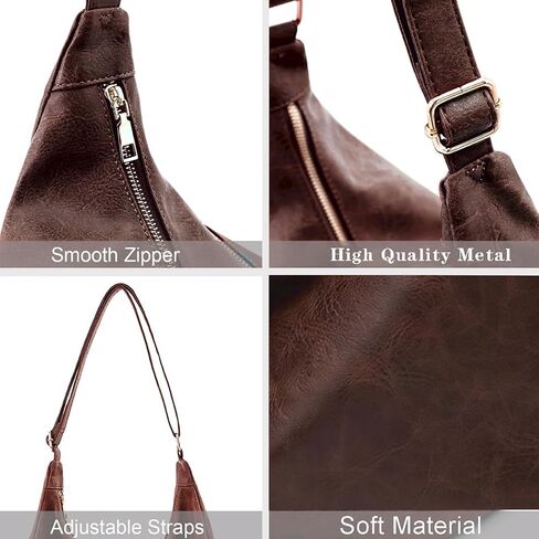 Shoulder Bag for Women Brown Hobo Bags Ultra Soft Vegan Leather Handbag Casual Foldable Slouchy Purse for Travel in Saudi Arabia