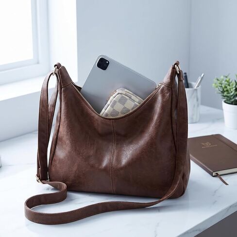 Shoulder Bag for Women Brown Hobo Bags Ultra Soft Vegan Leather Handbag Casual Foldable Slouchy Purse for Travel in Saudi Arabia