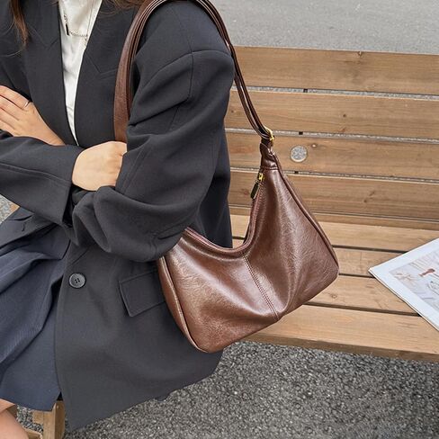 Shoulder Bag for Women Brown Hobo Bags Ultra Soft Vegan Leather Handbag Casual Foldable Slouchy Purse for Travel in Saudi Arabia