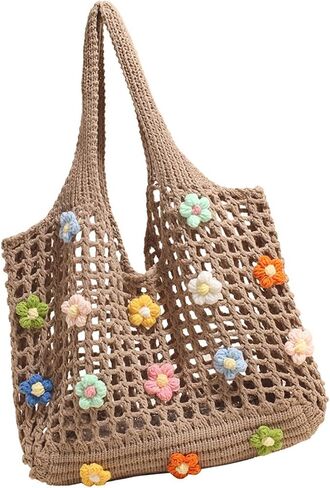 Large Capacity Crochet Beach Tote Bags For Women, Foldable Shoulder Bag For Vacation, Hollow Mesh Armpit Trendy Handbag in Saudi Arabia