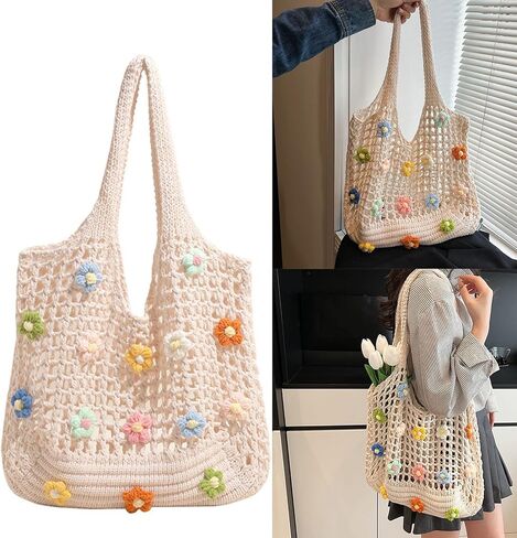 Large Capacity Crochet Beach Tote Bags For Women, Foldable Shoulder Bag For Vacation, Hollow Mesh Armpit Trendy Handbag in Saudi Arabia