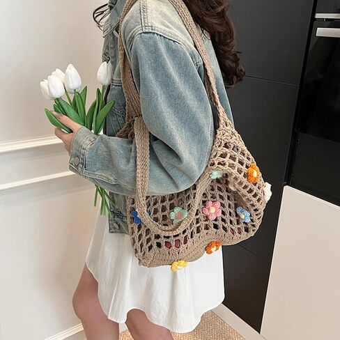 Large Capacity Crochet Beach Tote Bags For Women, Foldable Shoulder Bag For Vacation, Hollow Mesh Armpit Trendy Handbag in Saudi Arabia