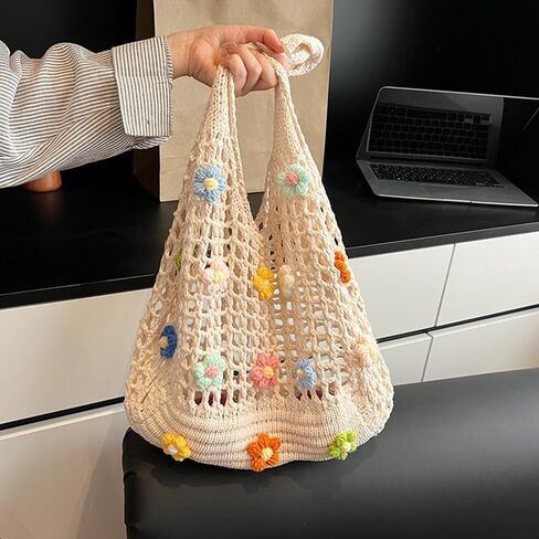 Large Capacity Crochet Beach Tote Bags For Women, Foldable Shoulder Bag For Vacation, Hollow Mesh Armpit Trendy Handbag in Saudi Arabia