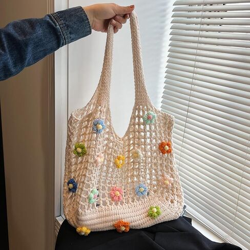 Large Capacity Crochet Beach Tote Bags For Women, Foldable Shoulder Bag For Vacation, Hollow Mesh Armpit Trendy Handbag in Saudi Arabia