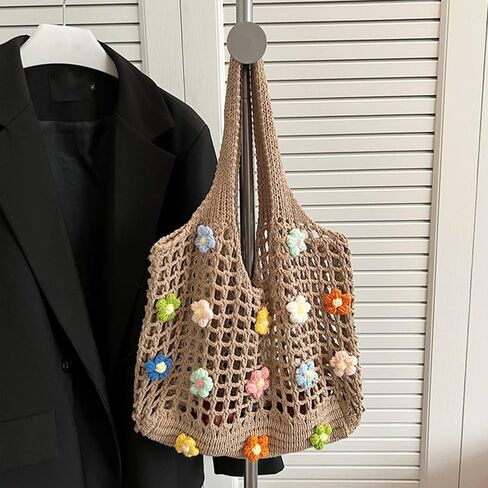 Large Capacity Crochet Beach Tote Bags For Women, Foldable Shoulder Bag For Vacation, Hollow Mesh Armpit Trendy Handbag in Saudi Arabia