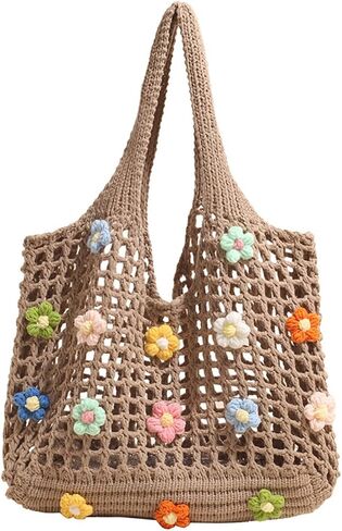 Large Capacity Crochet Beach Tote Bags For Women, Foldable Shoulder Bag For Vacation, Hollow Mesh Armpit Trendy Handbag in Saudi Arabia