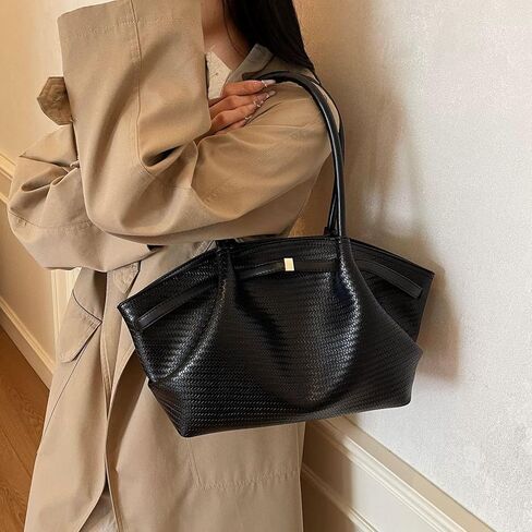 Designer Large Capacity Tote Bag for Women Trendy Wrinkled Top-Handle Woven Texture Underarm Tote Bag for Travel School Work in Kuwait