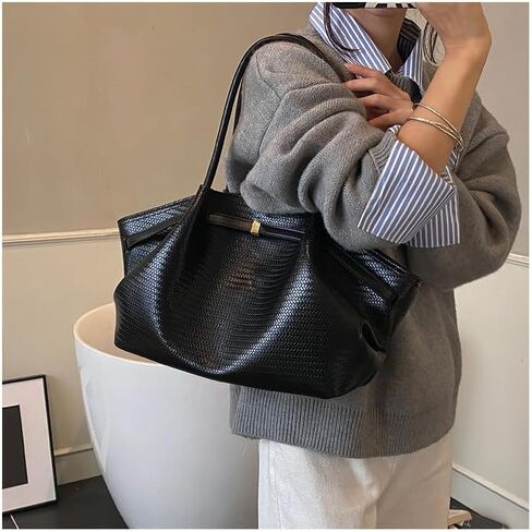 Designer Large Capacity Tote Bag for Women Trendy Wrinkled Top-Handle Woven Texture Underarm Tote Bag for Travel School Work in Kuwait