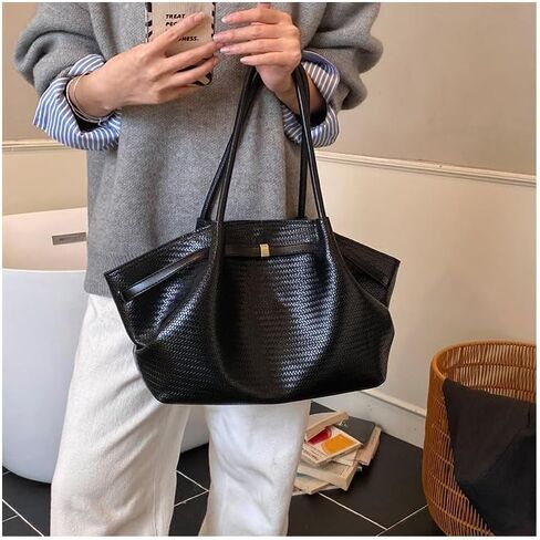 Designer Large Capacity Tote Bag for Women Trendy Wrinkled Top-Handle Woven Texture Underarm Tote Bag for Travel School Work in Kuwait