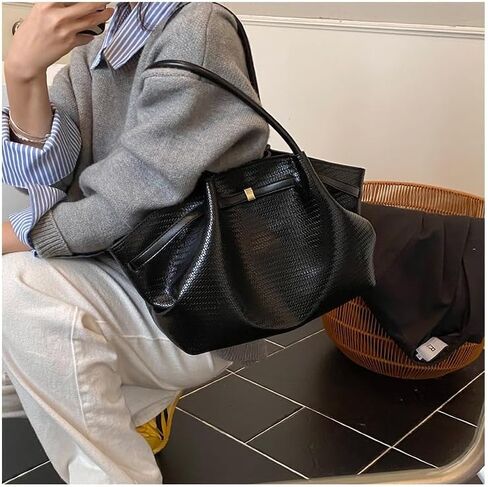 Designer Large Capacity Tote Bag for Women Trendy Wrinkled Top-Handle Woven Texture Underarm Tote Bag for Travel School Work in Kuwait