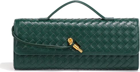 Evening Woven Handbag for Women Casual Fashion Crossbody Bags Vegan Leather Shoulder Handbag for Cocktail Party, Work (Dark Green) in Saudi Arabia