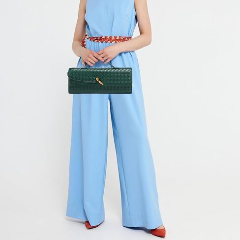 Evening Woven Handbag for Women Casual Fashion Crossbody Bags Vegan Leather Shoulder Handbag for Cocktail Party, Work (Dark Green) in Saudi Arabia
