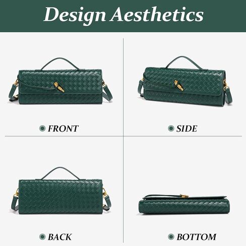 Evening Woven Handbag for Women Casual Fashion Crossbody Bags Vegan Leather Shoulder Handbag for Cocktail Party, Work (Dark Green) in Saudi Arabia