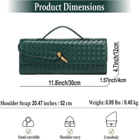 Evening Woven Handbag for Women Casual Fashion Crossbody Bags Vegan Leather Shoulder Handbag for Cocktail Party, Work (Dark Green) in Saudi Arabia