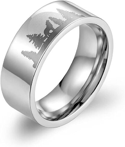 Wolf Ring, Moon Forest Wolf Ring for Men, Norse Viking Wolf Animal Ring Wolf Jewelry, Stainless Steel Celtic Wolf Ring Hip Hop Howling Wolf Band Ring Punk Wolf Ring for mens in Kuwait