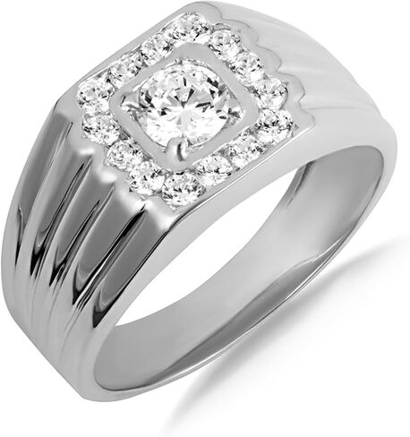 Claddagh Gold 14K Ribbed Lab Grown Diamond Square Halo Men's Ring Available in Yellow Rose and White with Multiple Ring Size in Saudi Arabia