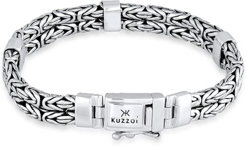 kuzzoi Men Bracelet curb cuban chain braided with Clasp made of 925 sterling silver, length 6.69 inch - 8.27 inch, width 0.31 inch, 1.41 oz in Saudi Arabia