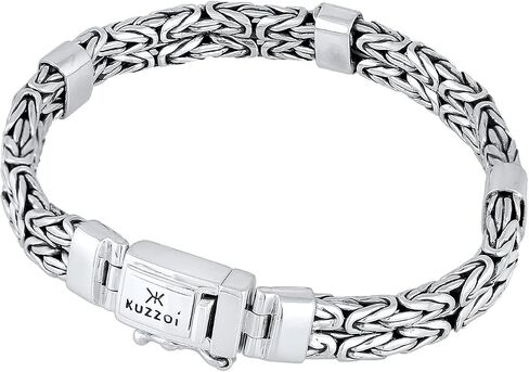kuzzoi Men Bracelet curb cuban chain braided with Clasp made of 925 sterling silver, length 6.69 inch - 8.27 inch, width 0.31 inch, 1.41 oz in Saudi Arabia