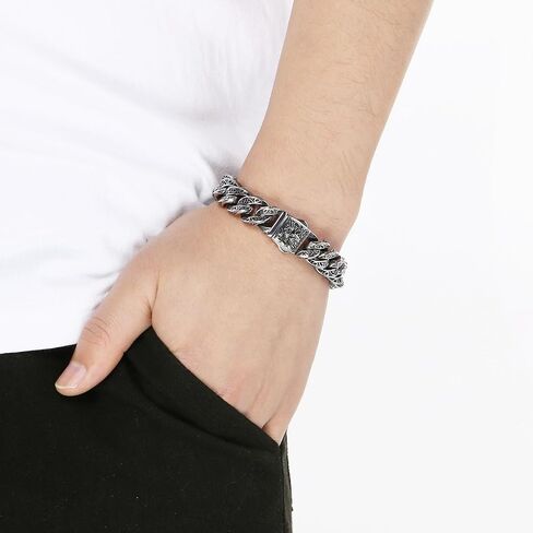 316 Stainless Steel Engraved Cuban Link Bracelet for Men, Retro Pattern Chain Punk Hip Hop Style Jewelry for Him in Saudi Arabia