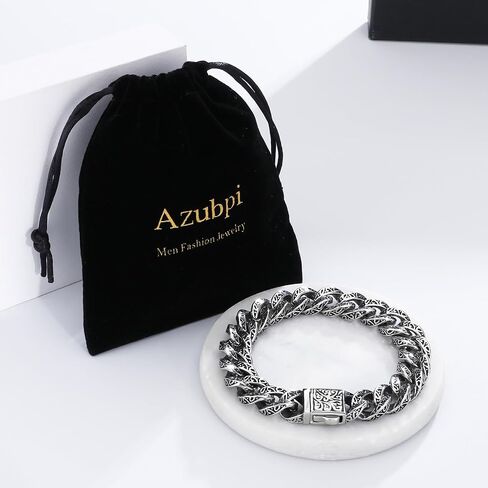 316 Stainless Steel Engraved Cuban Link Bracelet for Men, Retro Pattern Chain Punk Hip Hop Style Jewelry for Him in Saudi Arabia