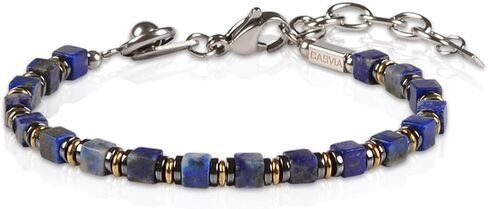 Handmade Lapis Lazuli Hematite Mens Bracelet, Stainless Steel Dual-Clasp, Adjustable 6.89-8.8 Inch, Spiritual Chakra Symbolism, Birthday Holiday Gift for Dad Husband Boyfriend in Saudi Arabia