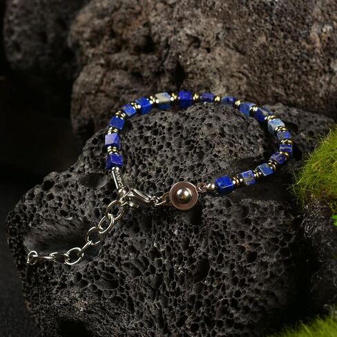 Handmade Lapis Lazuli Hematite Mens Bracelet, Stainless Steel Dual-Clasp, Adjustable 6.89-8.8 Inch, Spiritual Chakra Symbolism, Birthday Holiday Gift for Dad Husband Boyfriend in Saudi Arabia