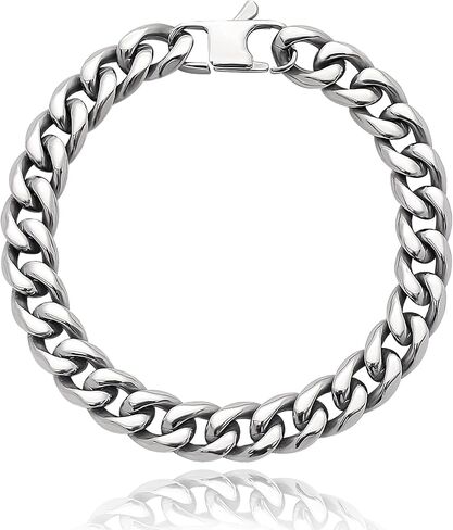 SanThree 10.5MM Pure Titanium Cuban Link Curb Chain Bracelet for Men Him, Diamond Cut Miami Hip Hop Link Bracelets Jewelry Gifts for Grandfather Dad Son Boyfriend, 8.46" in Saudi Arabia