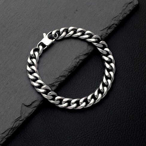 SanThree 10.5MM Pure Titanium Cuban Link Curb Chain Bracelet for Men Him, Diamond Cut Miami Hip Hop Link Bracelets Jewelry Gifts for Grandfather Dad Son Boyfriend, 8.46" in Saudi Arabia