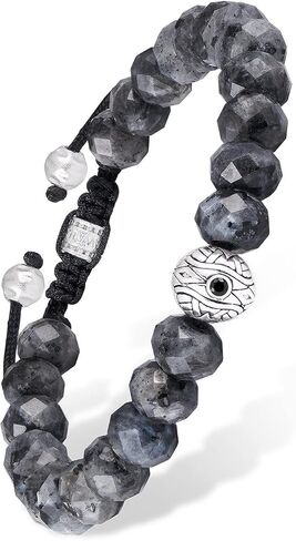 AWNL Men's Beaded Bracelet with Sterling Silver Central Evil Eye Charm Natural Stones Adjustable Braided Bracelet Gift for Men, 5.7''- 7.5'' in Saudi Arabia