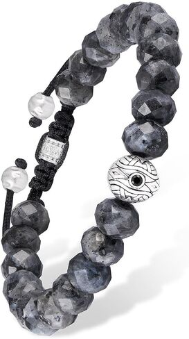 AWNL Men's Beaded Bracelet with Sterling Silver Central Evil Eye Charm Natural Stones Adjustable Braided Bracelet Gift for Men, 5.7''- 7.5'' in Saudi Arabia