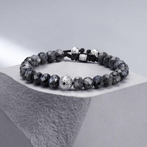 AWNL Men's Beaded Bracelet with Sterling Silver Central Evil Eye Charm Natural Stones Adjustable Braided Bracelet Gift for Men, 5.7''- 7.5'' in Saudi Arabia