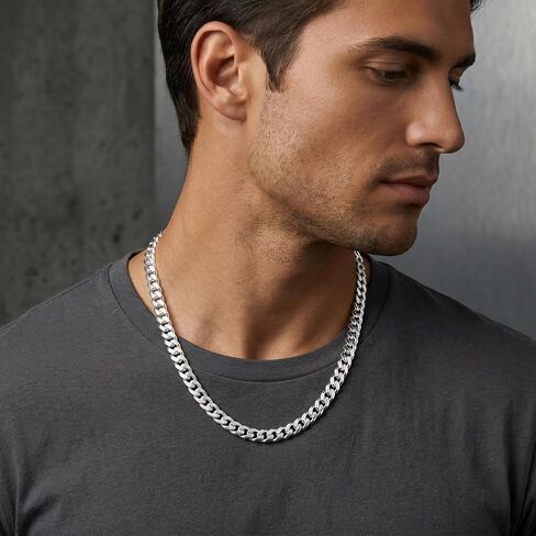 S925 Sterling Silver Necklace for Men - 9MM S925 Sterling Silver Over Rope Chain Necklace Diamond Cut Silver Necklaces Gifts for Men 18 20 22 24 26Inch in Saudi Arabia