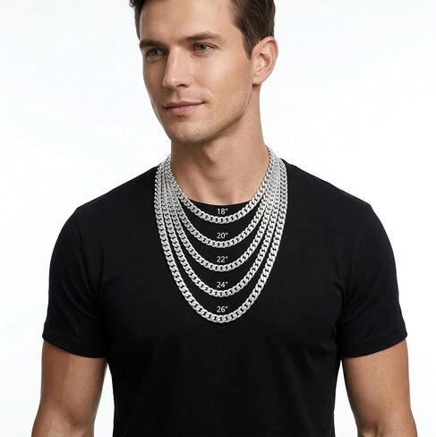 S925 Sterling Silver Necklace for Men - 9MM S925 Sterling Silver Over Rope Chain Necklace Diamond Cut Silver Necklaces Gifts for Men 18 20 22 24 26Inch in Saudi Arabia