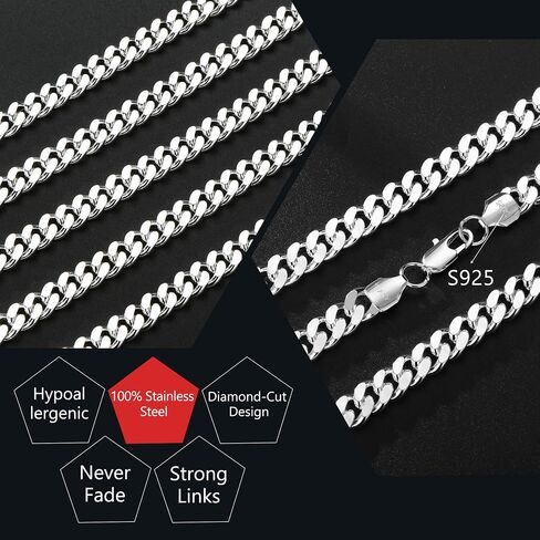 S925 Sterling Silver Necklace for Men - 9MM S925 Sterling Silver Over Rope Chain Necklace Diamond Cut Silver Necklaces Gifts for Men 18 20 22 24 26Inch in Saudi Arabia