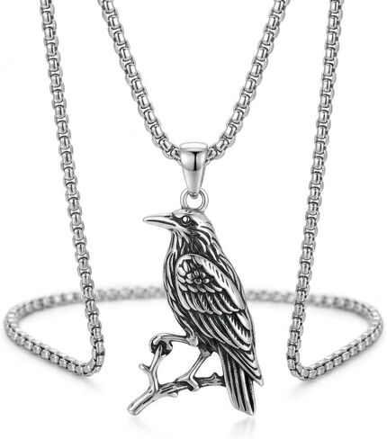 Raven Necklace for Men Women 925 Sterling Silver Oxidized Crown Bird Pendant Nordic Viking Gothic JewelryProtection Amulet Gift for Husband Wife Dad Mom, w/Stainless Steel Chain 22''+2'' in Kuwait