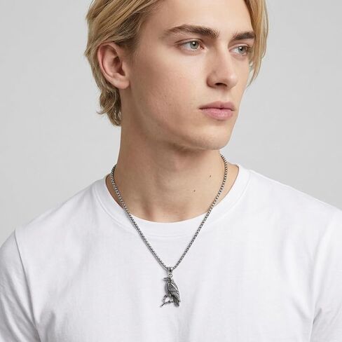 Raven Necklace for Men Women 925 Sterling Silver Oxidized Crown Bird Pendant Nordic Viking Gothic JewelryProtection Amulet Gift for Husband Wife Dad Mom, w/Stainless Steel Chain 22''+2'' in Kuwait