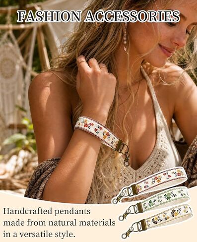 3 PCS Embroidered Boho Keychain Wristlet, Cute Floral Key Chains Lanyard for Women in Saudi Arabia