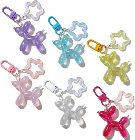 6PCS Pentagram Jelly Balloon Dog Keychain for Women, Cute Animal Keychains for Car Keys Backpacks, Purse Charm Accessory, Kawaii Gift for Girls in Saudi Arabia