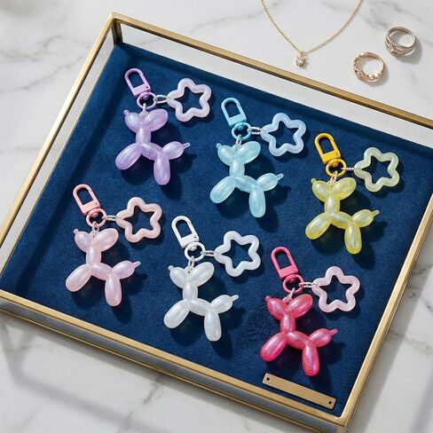 6PCS Pentagram Jelly Balloon Dog Keychain for Women, Cute Animal Keychains for Car Keys Backpacks, Purse Charm Accessory, Kawaii Gift for Girls in Saudi Arabia