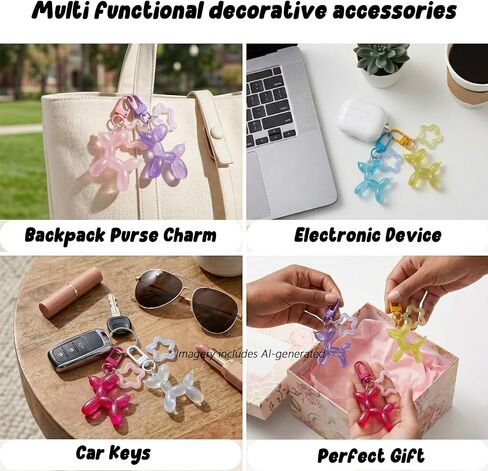 6PCS Pentagram Jelly Balloon Dog Keychain for Women, Cute Animal Keychains for Car Keys Backpacks, Purse Charm Accessory, Kawaii Gift for Girls in Saudi Arabia