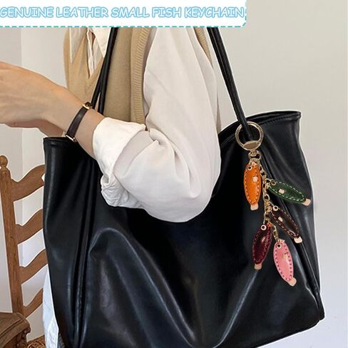 Genuine Leather Fish Keychain, Cute Leather Charm with Metal Buckle Keyring Holder Accessory for Men and Women in Saudi Arabia