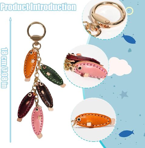 Genuine Leather Fish Keychain, Cute Leather Charm with Metal Buckle Keyring Holder Accessory for Men and Women in Saudi Arabia