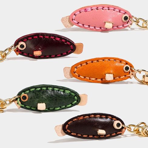 Genuine Leather Fish Keychain, Cute Leather Charm with Metal Buckle Keyring Holder Accessory for Men and Women in Saudi Arabia