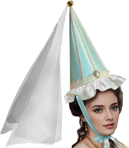 Womens Medieval Hennin Hat with Veil,Cone Pointy Hat for Halloween Christmas Renaissance Costume Party in Saudi Arabia