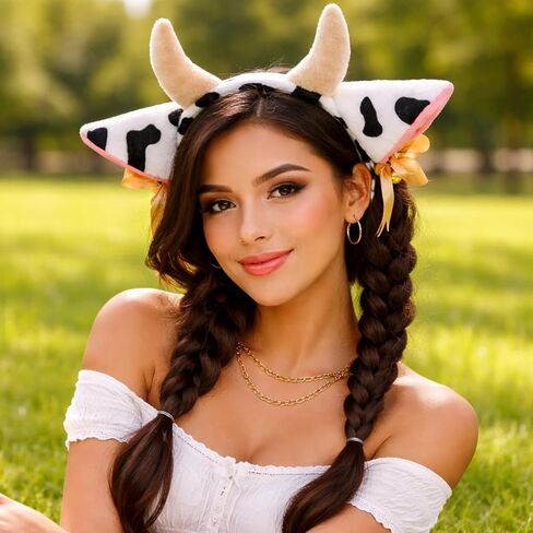 Cow Ears Headband, 7.1x10.6in Plush Cow Headband with Horns, Cow Ears Costume Animal Ear Headband for Party Cosplay Festival Soft Comfortable in Saudi Arabia