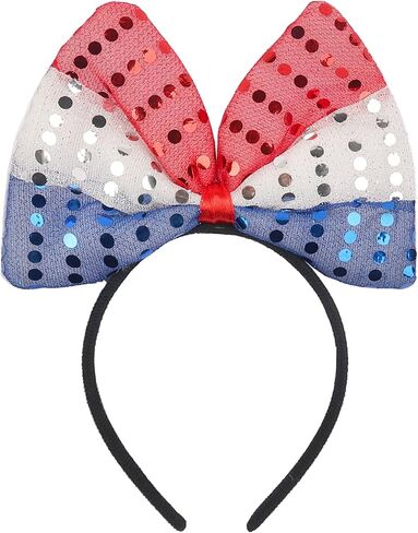 4th of July Headband American Flag Bow Hair Supplies Sequin Red White and Blue Headbands Patriotic Independence Day Hair Accessory in Saudi Arabia