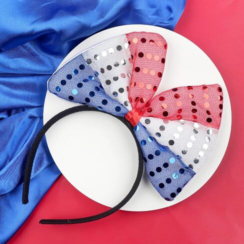 4th of July Headband American Flag Bow Hair Supplies Sequin Red White and Blue Headbands Patriotic Independence Day Hair Accessory in Saudi Arabia