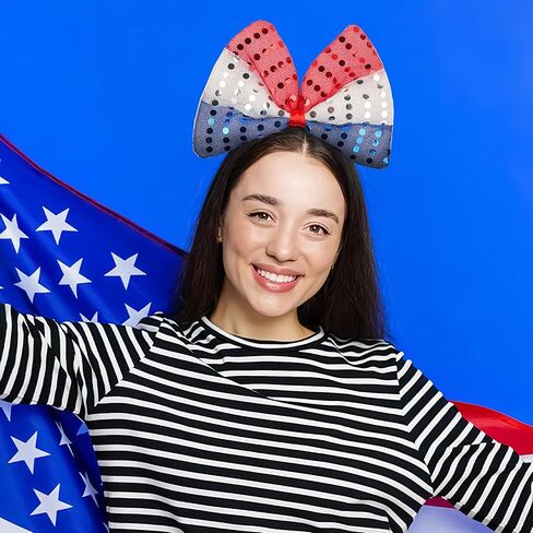 4th of July Headband American Flag Bow Hair Supplies Sequin Red White and Blue Headbands Patriotic Independence Day Hair Accessory in Saudi Arabia