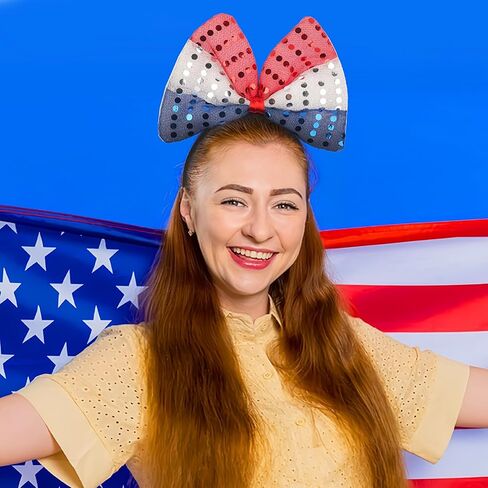 4th of July Headband American Flag Bow Hair Supplies Sequin Red White and Blue Headbands Patriotic Independence Day Hair Accessory in Saudi Arabia